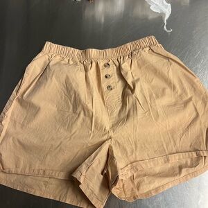 Women's Athletic Shorts - Beige Elastic Waist